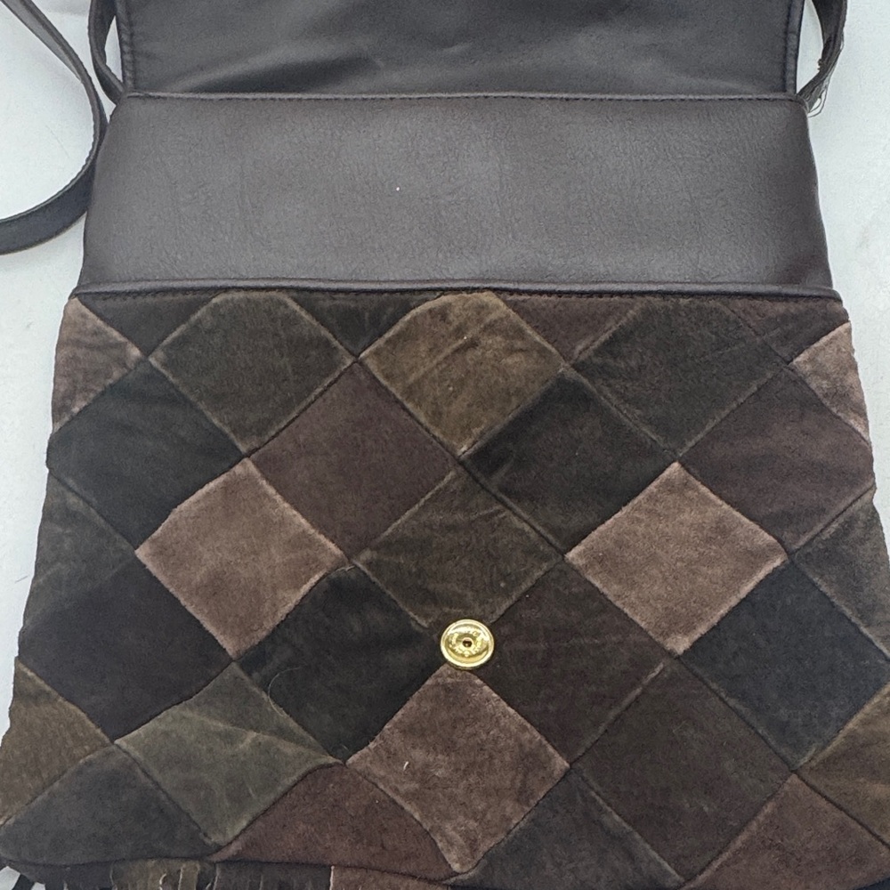 Chocolate Brown Patchwork Leather Shoulder Bag Wi… - image 3